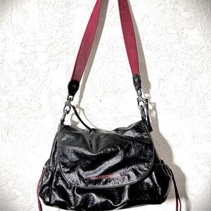 Francesco Biasia Black and Burgundy Shoulder Bag